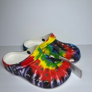 NEW CROCS W 7 M 5 Baya Printed Clogs Shoes Multicolor Rainbow Tie Dye Comfort
